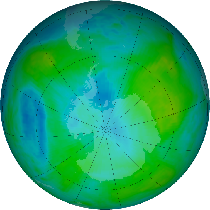 Antarctic ozone map for 15 February 1984